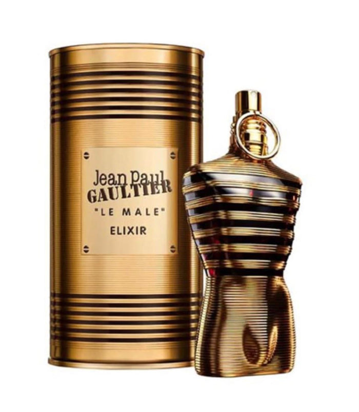Jean Paul Gaultier Le Male Elixir Parfum gold torso bottle and gold canister