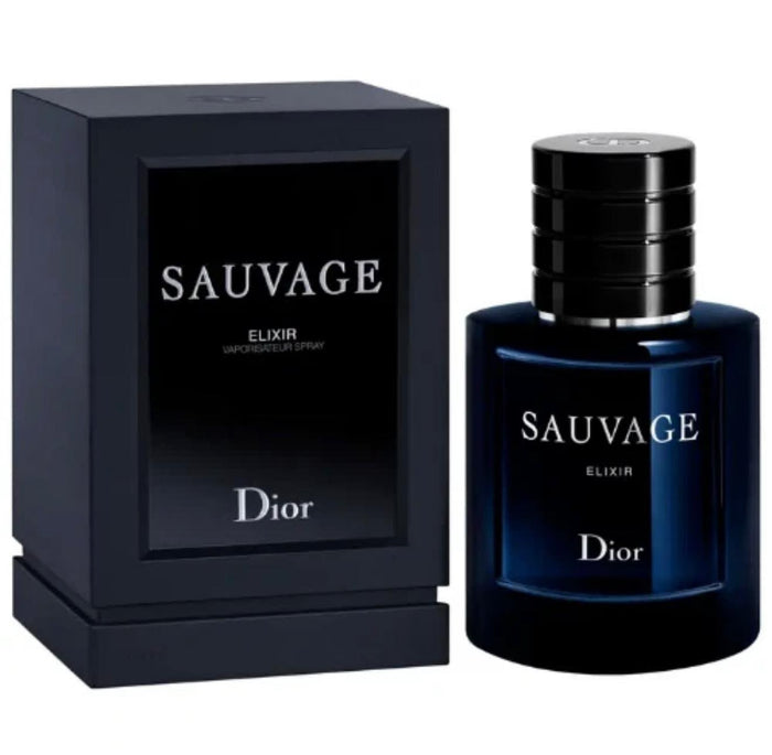 Dior Sauvage Elixir deep navy blue bottle and dark navy box